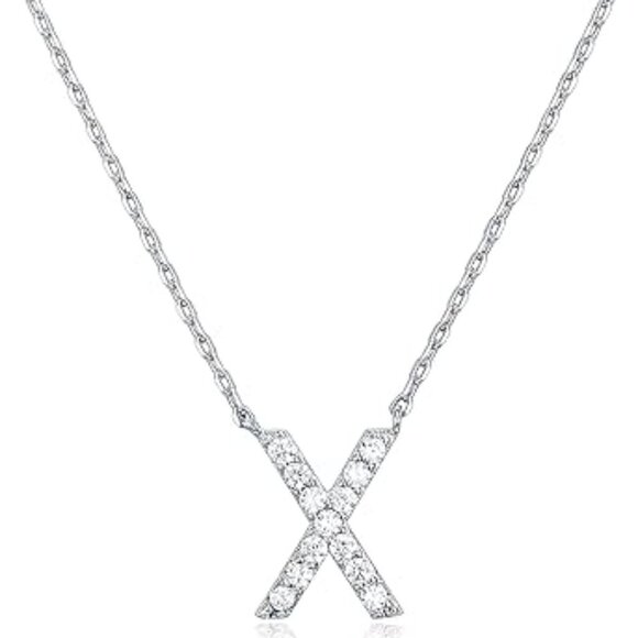 14K White Gold Initial Necklace Letter Dainty Diamond Gift Present P - Z - Picture 9 of 12